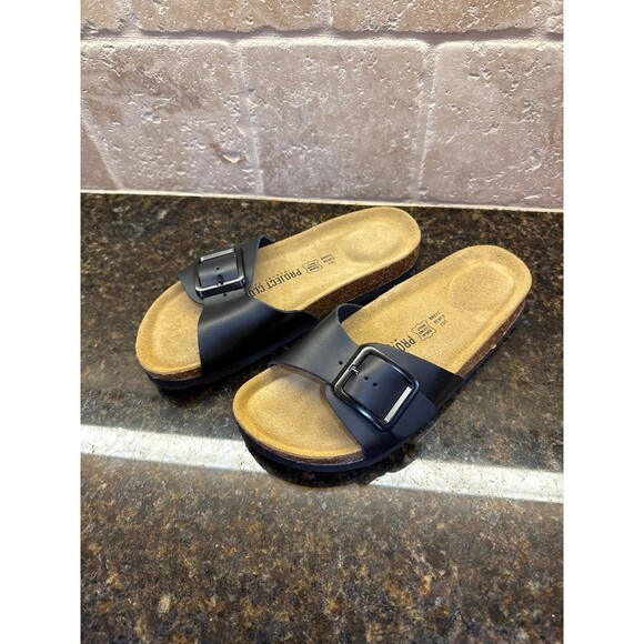 Project Cloud Memory Foam Black Leather Sandals NEW Size 7 - Picture 2 of 6